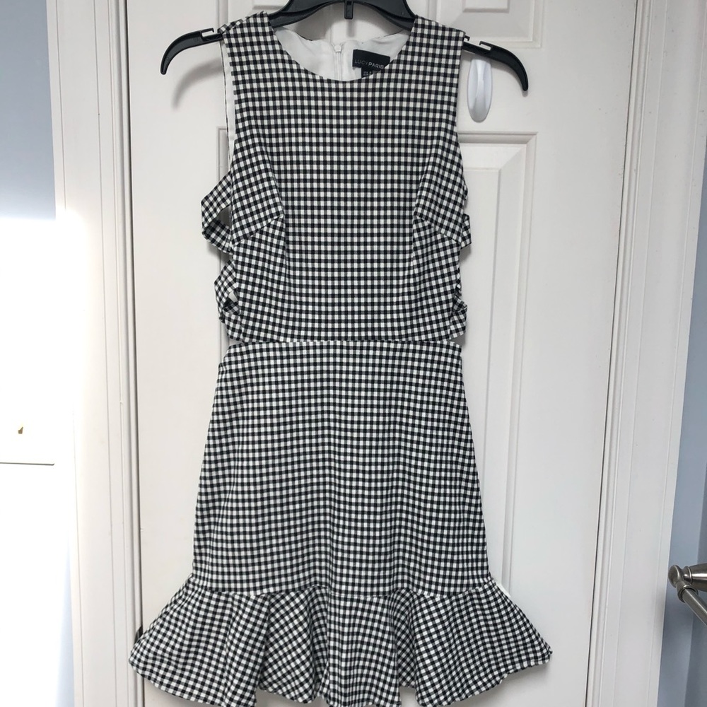 Gingham Cutout dress with Ruffle hem